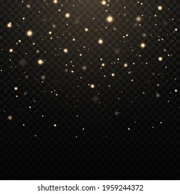 Golden confetti and glitter texture on a black background.