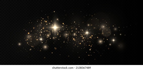 Golden confetti and glitter texture on black background. Sparkling space magical dust particles. Christmas concept.