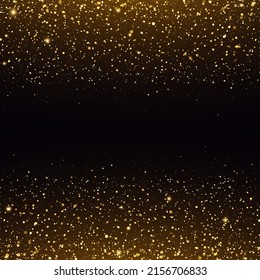 Golden confetti and glitter texture on black background. Sparkling space magical dust particles. Christmas concept. Golden glitter background. Yellow dust, bokeh effect.