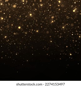 Golden confetti and glitter texture on black background. Sparkling space magical dust particles. Christmas concept.