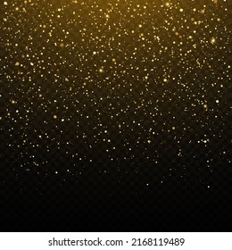 Golden confetti and glitter texture. Sparkling space magical dust particles. Christmas concept.