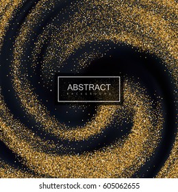 Golden Confetti Glitters. Vector Festive Illustration of Shiny Particles Whirlpool. Sparkling Texture. Holiday Decorative Tinsel Element for Design.