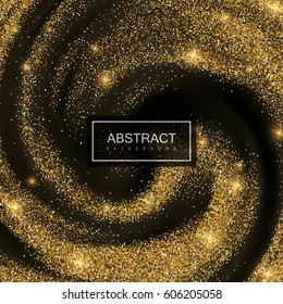 Golden Confetti Glitters. Vector Festive Illustration of Shiny Particles Whirlpool. Sparkling Paillettes Texture. Holiday Decorative Tinsel Element for Design.