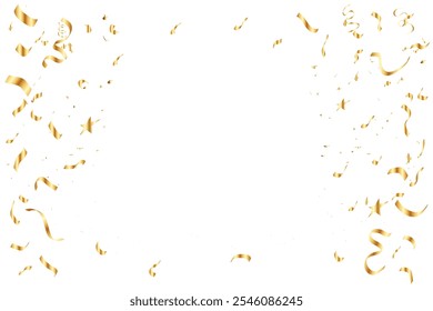 Golden Confetti Illustration. Celebration background template, Holiday, birthday. confetti flying for the celebration party banner. isolated on a transparent background.