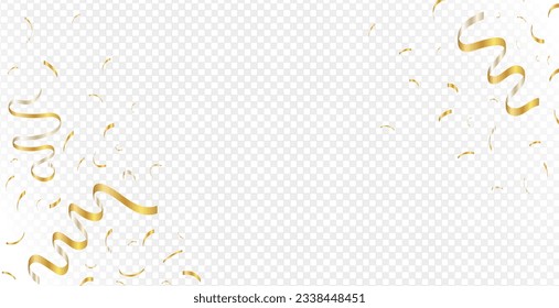 Golden confetti isolated. Falling shiny gold confetti. Bright golden festive tinsel. Vector illustration EPS10