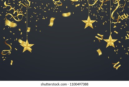 Golden confetti isolated. Festive background. Vector illustration gold tiny confetti pieces. 