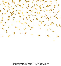 Golden confetti isolated. Festive background. Vector illustration. Falling shiny confetti glitters in gold color. New year, birthday, valentines day design element. Holiday background