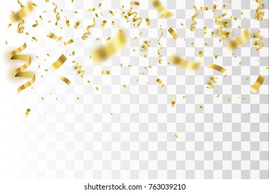 Golden confetti isolated. Festive background. Vector illustration