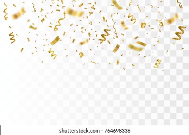 Confetti dourado isolado. Fundo festivo. Ilustração vetorial