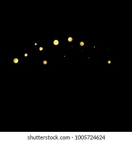 Golden confetti isolated on black background. Scatter gradient with gold confetti on dark backdrop. Glamour falling glitter. New year wallpaper. Luxury vector brochure template. Cover texture design.