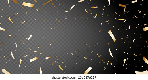 golden confetti isolated on black background. shiny gold confetti on transparent background best for holiday, birthday, celebration party, etc.