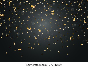 Golden Confetti Isolated On Black Background 