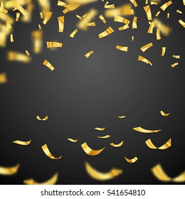 Golden confetti isolated on black background. Vector illustration.
