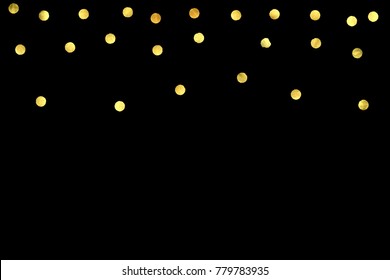 Golden confetti isolated on black background. Scatter gradient with gold confetti on dark backdrop. Glamour falling glitter. New year wallpaper. Luxury vector brochure template. Cover texture design.