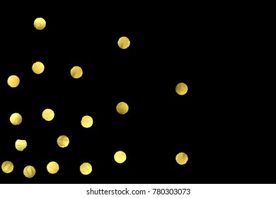 Golden confetti isolated on black background. Scatter gradient with gold confetti on dark backdrop. Glamour falling glitter. New year wallpaper. Luxury vector brochure template. Cover texture design.