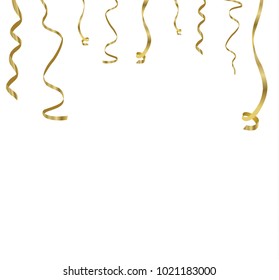 Golden confetti, isolated on cellular background. Festive vector illustration Tiny confetti with ribbon on white background. Festive event and party. Vector yellow.