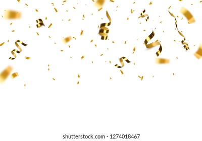 Golden confetti isolated on checkered background. Festive vector illustration