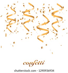 Golden confetti isolated on checkered background. Festive vector illustration EPS10
