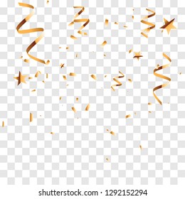 Golden confetti isolated on checkered background. Festive vector illustration EPS10 - Vector