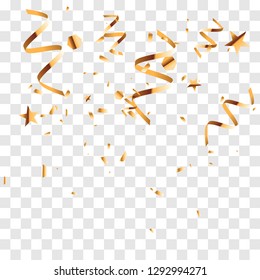 Golden confetti isolated on checkered background. Festive vector illustration EPS10 