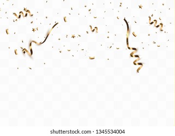 Golden confetti isolated on checkered background. Festive vector illustration