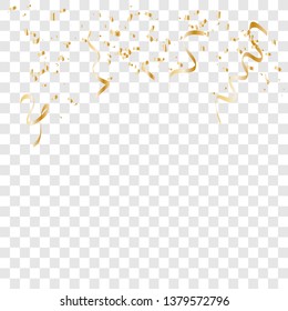 Golden confetti isolated on checkered background. Festive vector illustration .Gold confetti celebration.