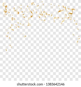 Golden confetti isolated on checkered background. Festive vector illustration .Gold confetti celebration.
