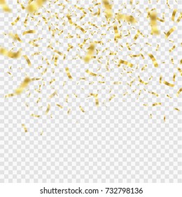 Golden confetti isolated on checkered background. Festive vector illustration