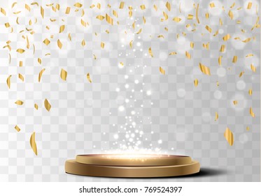 Golden confetti isolated on a checkered background.