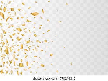 Golden confetti isolated on checkered background. Festive vector illustration