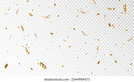 Golden confetti isolated on transparent background. Falling serpentine. Realistic golden serpentine. Flying holiday tinsel. Anniversary decorative elements. vector