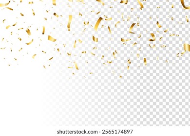 golden confetti isolated on white background. shiny gold confetti on transparent background best for holiday, birthday, celebration party, etc