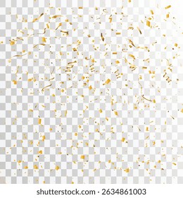 golden confetti isolated on white background. shiny gold confetti on transparent background best for holiday, birthday, celebration party, etc