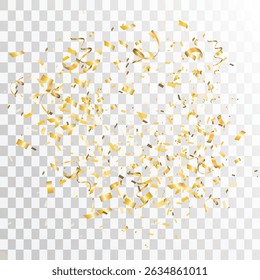 golden confetti isolated on white background. shiny gold confetti on transparent background best for holiday, birthday, celebration party, etc