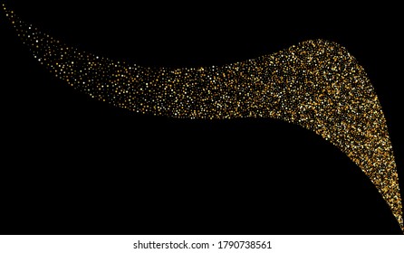 Golden Confetti Light Black Background. Falling Dot Postcard. Gold Shine Paper Background. Round Christmas Wallpaper.