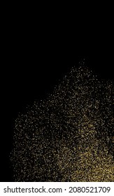 El Vector de luz de confetti dorado de fondo negro. Ilustración de Ronda Festiva. Tarjeta de efecto polvo amarillo. Patrón brillante de salpicaduras.