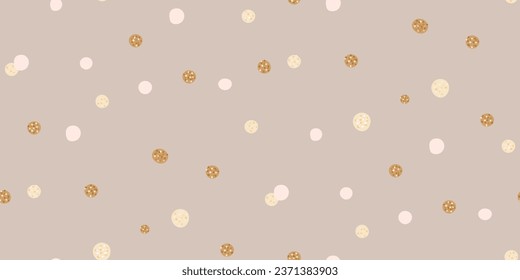 Golden confetti on beige kraft paper, minimalist modern decor, seamless irregular vector pattern.