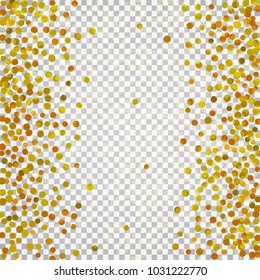 Golden confetti on a black background. Shining elements. Flat glitter. Abstract festive decoration . Glamorous vector background.