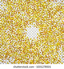 Golden confetti on a black background. Shining elements. Flat glitter. Abstract festive decoration . Glamorous vector background.