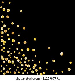 Golden confetti on a black background. Luxury festive background. Golden grainy abstract texture on a black background. Element of design. Vector illustration, EPS 10.