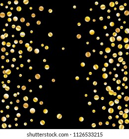 Golden confetti on a black background. Luxury festive background. Golden grainy abstract texture on a black background. Element of design. Vector illustration, EPS 10.