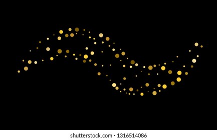 Golden confetti on black background. Luxury festive background. Gold shiny abstract texture. Element of design. Polka dots abstract vector illustration