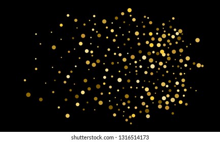 Golden confetti on black background. Luxury festive background. Gold shiny abstract texture. Element of design. Polka dots abstract vector illustration