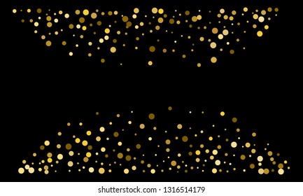Golden confetti on black background. Luxury festive background. Gold shiny abstract texture. Element of design. Polka dots abstract vector illustration