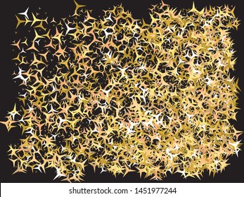 Golden confetti on black background. Unusual glitter design's elements. Vector illustration vintage. Gold luxury festive decoration for holidays and celebrations.