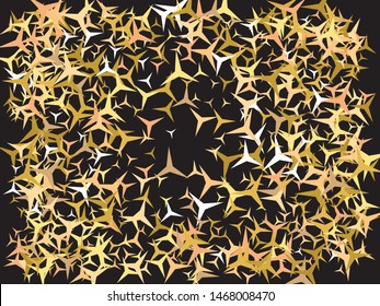 Golden confetti on black background. Vector illustration flyer. Magic glitter design's elements. Gold luxury festive decoration for holidays and celebrations.