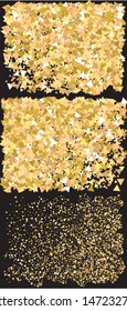 Golden confetti on black background. Vector illustration object. New design's elements. Gold luxury festive decoration set for holidays and celebrations.