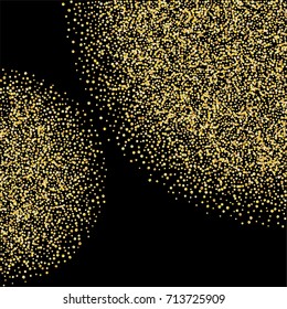 Golden confetti on a black background. Luxury festive background. Golden grainy abstract textures shine and flicker. Element of design. Vector illustration, EPS 10.