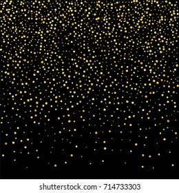 Golden confetti on a black background. Luxury festive background. Golden grainy abstract textures shine and flicker. Element of design. Vector illustration, EPS 10.