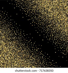 Golden confetti on a black background. Luxury festive background. Golden grainy abstract textures shine and flicker. Element of design. Vector illustration, EPS 10.